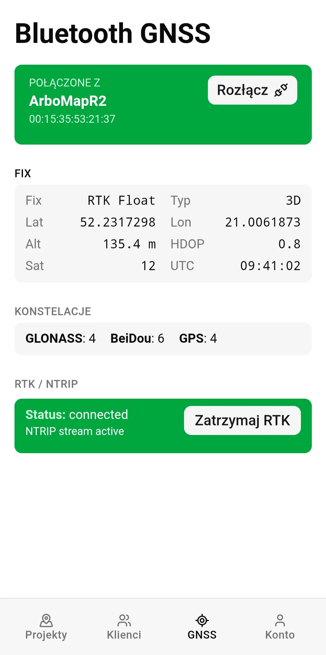 Możliwość podpięcią urządzenia RTK GNSS
